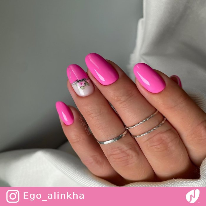 Spring Flower Design on Pink Nails